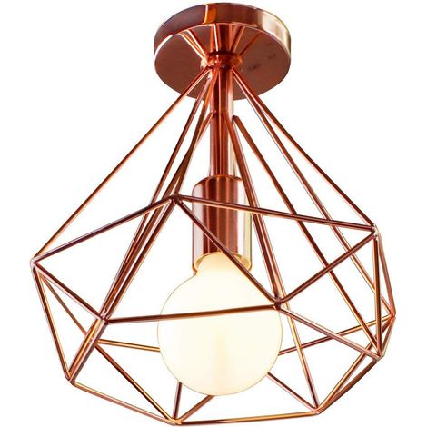 Vintage Deckenleuchte Industrielle Deckenlampe Ø25cm Diamant Käfig Lampenschirm Mini Deckenleuchte E27 für Schlafzimmer Küche, Roségold