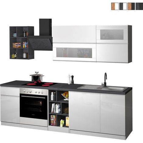 Moderne komplette Küche im linearen Design 256 cm modular Unica - Weiß - Grau