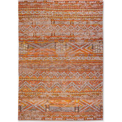 KILIM DESIGN - TAPPETO CLASSICO ANTIQUARIO - Prodotto in Belgio - Tessuto piatto jacquard meccanico - Rifinito a mano - Antiscivolo naturale - Cotone - Lana - Arancione Riad - 170 x 240 CM