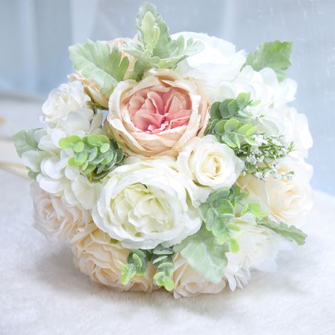 Bouquet de mariée artificiel, décoration florale pour la maison, fleurs en soie, bouquet décoratif. (1/5)