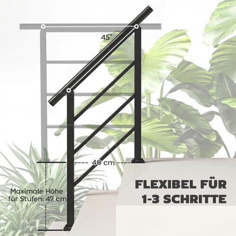Garde-corps d'escalier pour 1 à 3 marches, rampe ajustable en angle de 94 cm, utilisation intérieure et extérieure, acier, teinte noire