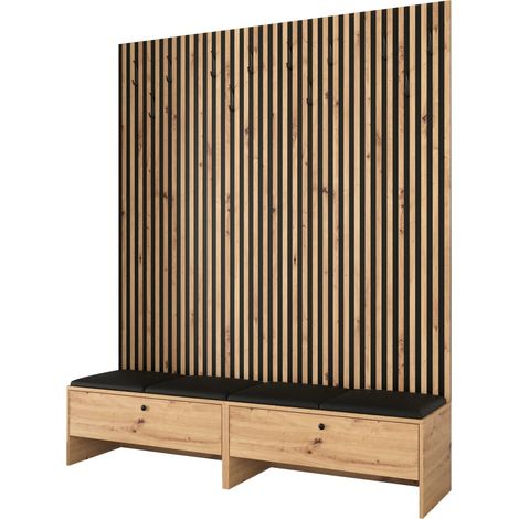 Meuble d'entrée Donio V, Chêne Artisan + Soft 011, 206x170x44cm, Stratifié, Faux cuir, À poser