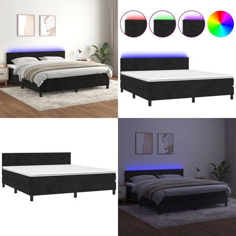 Boxspringbett mit Matratze & LED Schwarz 160x200 cm Samt - Boxspringbett - Doppelbett - Samtbett - Luxusbett - Schlafzimmer Dekoration - Home & Living (1/5)