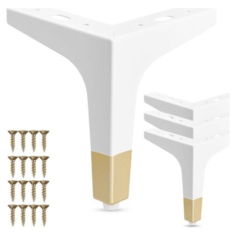 Lot de 4 pieds de meubles en métal de 15 cm – Pieds de rechange modernes en forme de triangle diamant blanc/doré pour armoire, canapé, table, ottomane (1/3)