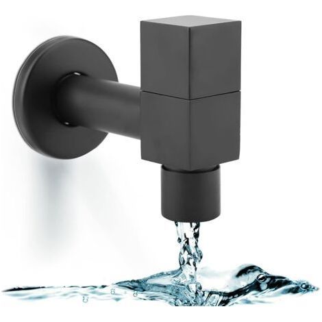 Square Basin Faucet, Black Cold Water Faucet Square Copper Handle Washing Machine Sink Faucet Basin Water Tap Wall Mount Faucet for Bathroom Kitchen (Mop Pool) (1/5)