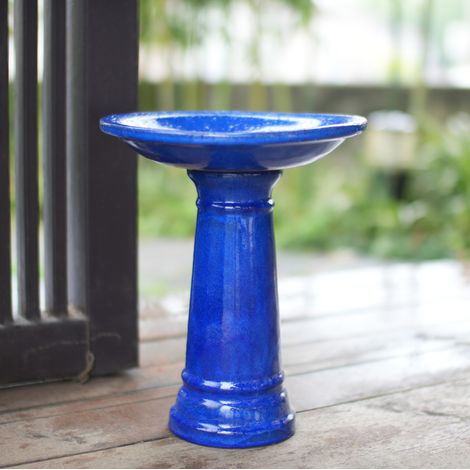 Bagno per uccelli in ceramica blu Ø31,5 x H38 cm OKMYHOME (1/5)