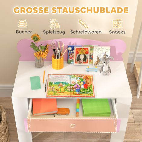 Ensemble bureau enfant chaise ours forme tiroir écriture bricolage 3-8 ans rose (1/5)