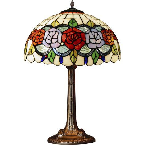 Lampe de table base de forme avec abat-jour Tiffany diamètre 40cm Série Rosy