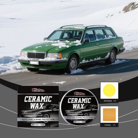 Autopflege-Wachsset zum Polieren, Pflegen, Schützen und Reparieren von Autolack praktisch zum Abwischen und Aufbereiten von Oberflächen – 50 g + 1 Schwamm + 1 Tuch -- DE (1/5)