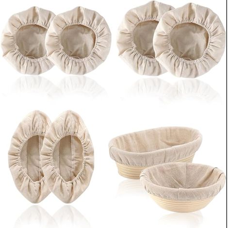 Doublure en Tissu pour Banneton, Insert en Lin pour Pain, Toile de Lin Ovale et Ronde avec Élastique pour Cuisson et Paniers de Fermentation (1/5)