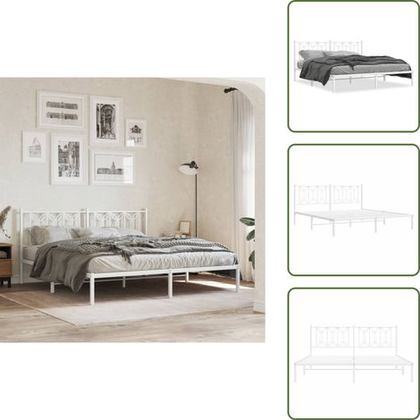 Bettgestell mit Kopfteil Metall Weiß 183x213 cm - Metallbettfundament - Doppelbettgestell - Weißes Bettgestell - Boxspringrahmen - Stahlbettgestell (1/5)