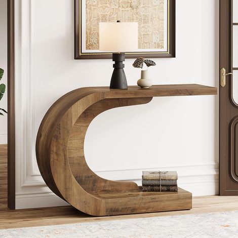 Tribesigns Konsolentisch, Beistelltisch für Wohnzimmer und Eingangsbereich, 110 x 35 x 75 cm, Konsolentisch Holz für Eingang, Flur, Foyer, Vintagebraun (1/5)