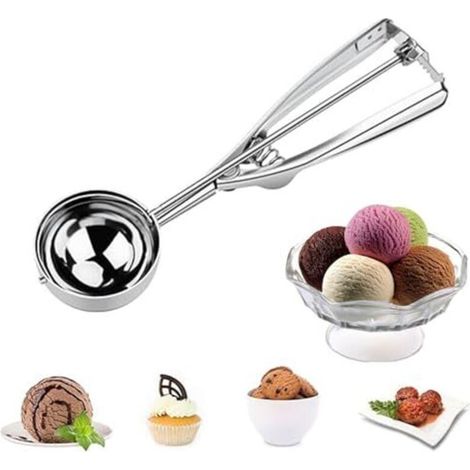 katmerio 6cm Stainless Steel Ice Cream Scoop with Trigger and Comfortable Handle for Ice Cream Scoops, Mashed Potatoes, Cookies, Cakes, Pasta, Melon Balls (1/5)