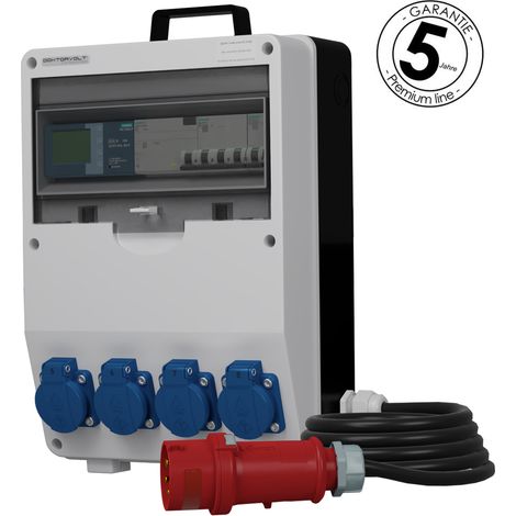 Tableau électrique de chantier pTD-S/FI protégé, 4x230 V, avec compteur d'énergie EEG Siemens, câble 5x2,5 mm² et poignée pratique, Doktorvolt DV-6061-D (1/4)