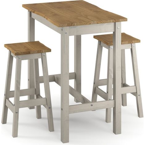 Corona Live Edge Large Rectangular High Breakfast Bar Table and Stool Set - Pine - Grey/Antique Waxed Pine - Flat Packed
