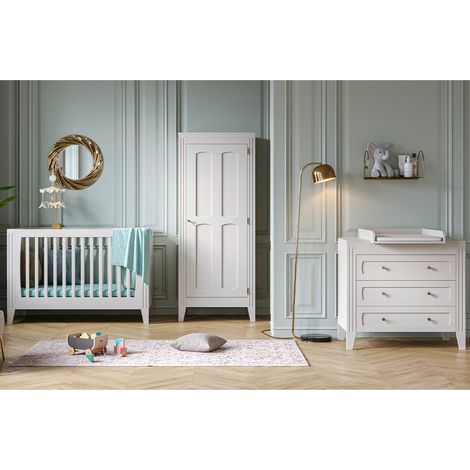 Komplettes Zimmer Babybett mit Wickelkommode und Kleiderschrank mit 1 Tür Vox Milenne Weiß (1/5)
