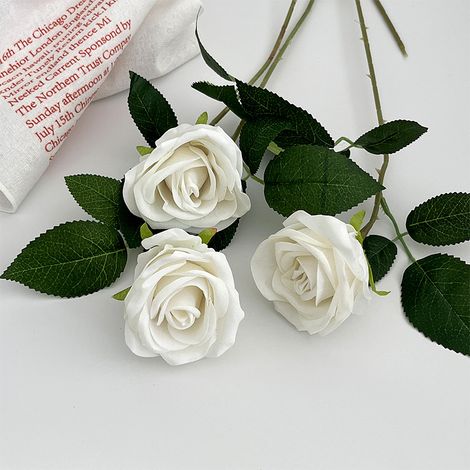 10 roses artificielles en soie, tige unique, roses soufflées pour bouquet de mariée, mariage, anniversaire, décoration intérieure et extérieure - Blanches