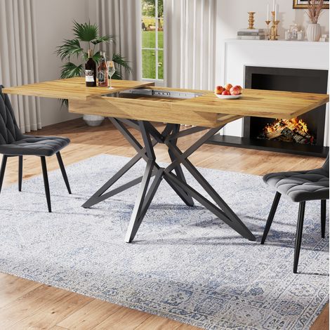 Tavolo da pranzo 120(160)x80x76 cm noce in MDF e metallo con piano allungabile e piedini regolabili (1/5)