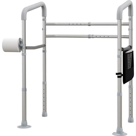 Free Standing Toilet Frame, Height Width Adjustable Toilet Safety Frame with Arms, 2 Additional Suction Cups, Storage for Elderly, Disabled, Handrail Grab Bar, 136kg Weight Capacity (1/5)