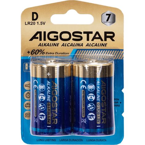 Batteria Aigostar 1,5V D Torcia Alcalina confezione da 2 pile (1/3)
