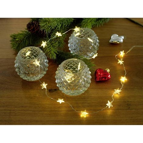 Guirlande lumineuse décorative à LED, 40 étoiles transparentes, avec interrupteur marche/arrêt, avec effet scintillant, 40 diodes blanc chaud, à piles, intérieur, fil argenté - 3139-103 (1/4)