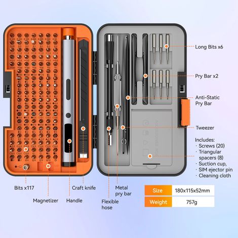 (167-en-1) Ensemble de tournevis électrique avec kit d'outils de réparation magnétique, adapté à la réparation de produits électroniques. (1/5)