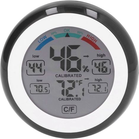 Sensor de temperatura - Medidor de temperatura electrónico inalámbrico con pantalla táctil redonda de 0 a 50 °C, medidor de humedad con pantalla LCD para uso en interiores y exteriores. (1/5)