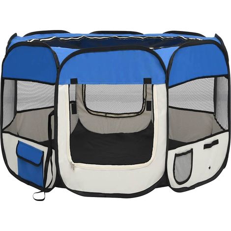 vidaXL Box per Cani Pieghevole con Borsa Trasporto Blu 90x90x58