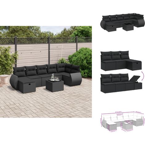 Salon de jardin 8 pcs avec coussins noir résine tressée - Ensemble Salon De Jardin - Mobilier De Jardin - Canapé D'extérieur - Chaise Longue - Set Salon Exterieur (1/4)