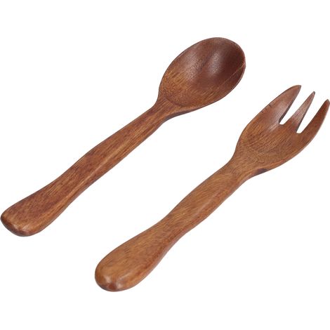 2 Pièces Cuillère et Fourchette en Bois pour Salade, Ustensiles de Cuisine Réutilisables pour Maison et Voyage (1/5)