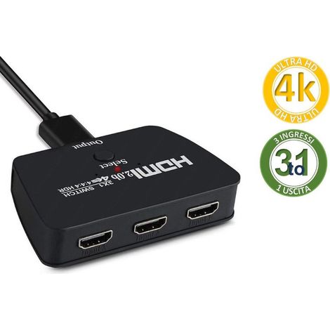 Andowl - Commutatore Switch Hdmi 3 Ingressi 1 Uscita Ultrahd 4k Pulsante Selezione Q-a137 - (1/3)