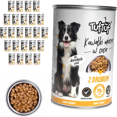 Comida húmeda para perros TufTuf sabor pollo, lata de 24 x 1250 g, trozos en salsa. (1/2)
