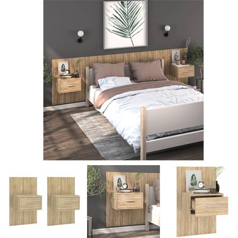Wohnzimmer Nachttisch - vidaXL Wand-Nachttische 2 Stk. Sonoma-Eiche - Stauraum (1/5)