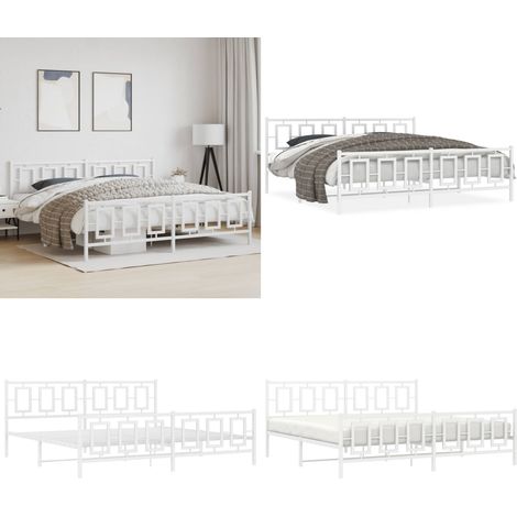 Cadre de lit métal sans matelas et pied de lit blanc 193x203 cm - Cadre De Lit - Lit Double - Lit Metal - Lit Blanc - Meuble Chambre - Home & Living (1/5)