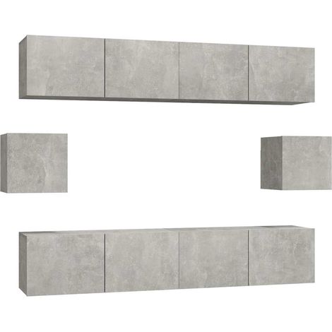Ensemble de meubles TV 6 pcs, Étagère TV, Meuble de Salon, Gris béton Bois d'ingénierie OIB3882E (1/5)