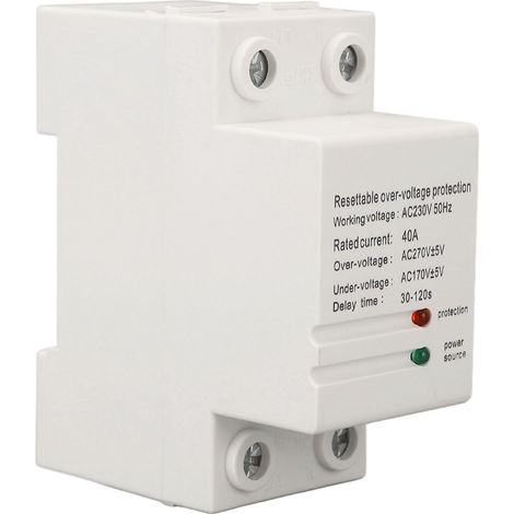 Spannungsschutzgerät, einphasig, selbstrückstellend, mit automatischer Über- und Unterspannungsüberwachung und Kontrollleuchte, 40 A, 230 V AC, Eingang nach unten, Ausgang nach oben (1/5)