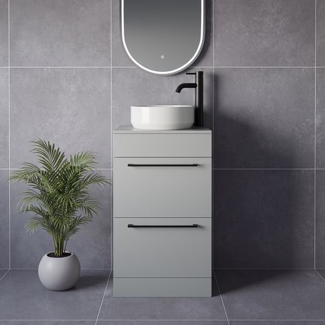 Napoli 390 Gloss Grey Pearl 500mm 2 Drawer Vanity Unit for Countertop Basins - 500mm - Matt Black 320mm Handle