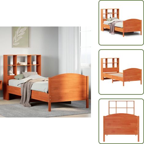 Letto in legno - vidaXL Letto Libreria senza Materasso Marrone Cera 100x200 cm in Pino - Letto con spazio portaoggetti