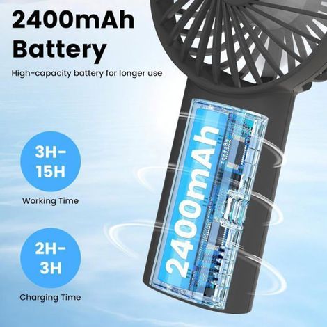 Ventilateur Portable - 3 Vitesses - Batterie 2400 mAh - Rechargeable USB - Lampe Torche Intégrée - Pour Voyage Bureau Extérieur - 1 Pièce (1/5)