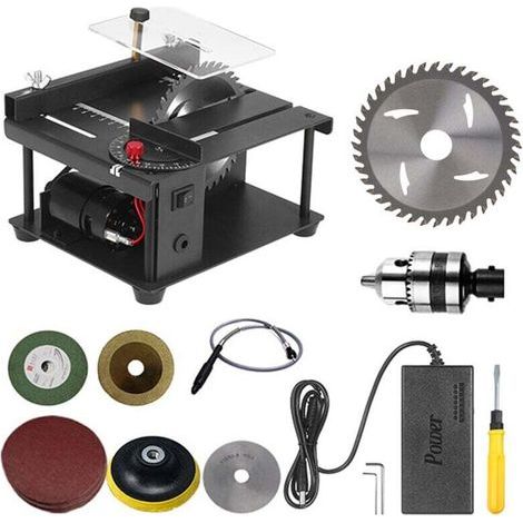 Scie circulaire multifonctionnelle, mini scie de bureau, machine de découpe électrique avec lame de scie, meule, angle de vitesse réglable, pour débutants et bricoleurs. (1/5)