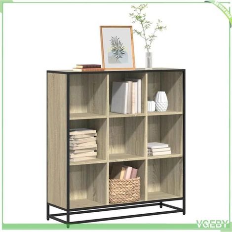 Bibliothèque - 3300861 - chêne sonoma - 9 compartiments - bois d'ingénierie & métal - 97,5x33x107,5 cm (1/5)
