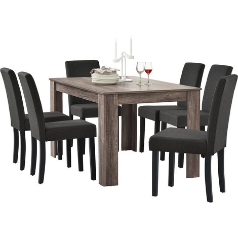 Tavolo da pranzo (rovere antico) + 6 sedie da pranzo in grigio scuro - 140x90 cm 030004238