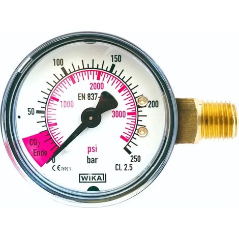 Manometro di contenuto con area rossa per estremità CO2, 1/4" AG (1/2)