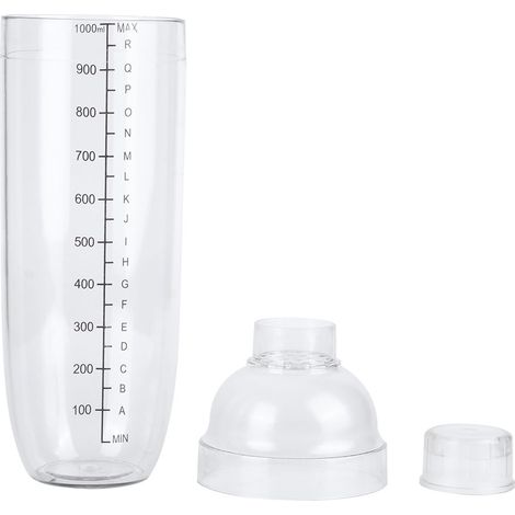 Shaker à Cocktail avec Échelle 1000ml, Pot à Lait et Verre en Plastique pour Jus et Vin - Idéal pour Bar à Domicile (1/5)