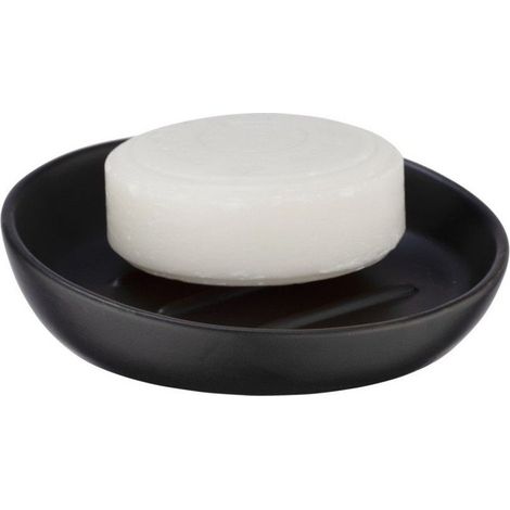 Wenko – Porte-savon rond en céramique noir – Diamètre 11,5 cm – Design élégant pour salle de bain – Maintient le savon sec et esthétique