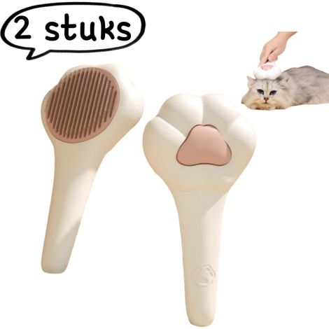 Peigne de massage 2 pièces pour animaux - Élimination des poils en un clic, peignage, nettoyage, peigne à aiguilles mignon pour retirer les poils morts - blanc et rose (1/5)