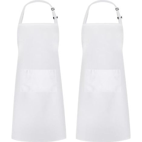 Pair Tablier de cuisine deux pièces pour hommes et femmes, tablier de ménage porte-outils avec 2 poches pour griller, blanc