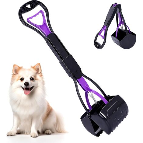 Tragbarer Hundekotschaufel, faltbare Kotschaufel für Hunde und Katzen, leicht zu drückender Auslöser, große Backen, Kotschaufel mit langem Griff für Spaziergänge, Garten, Hundekot-Abfall-Aufsammelhark