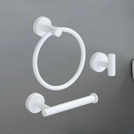 White Gold Bathroom Hardware Set 304 Stainless Steel Towel Bar Towel Ring Toilet Paper Holder Robe Hook Accessories Set,White,3PCS Set (1/5)