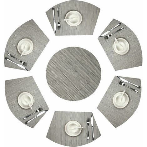 Green Mobility-Rond Sets de Table Lot de 7 PVC Tapis de Table Wedge Set Table résistant à la Chaleur Lavable (Gris argenté) (1/5)
